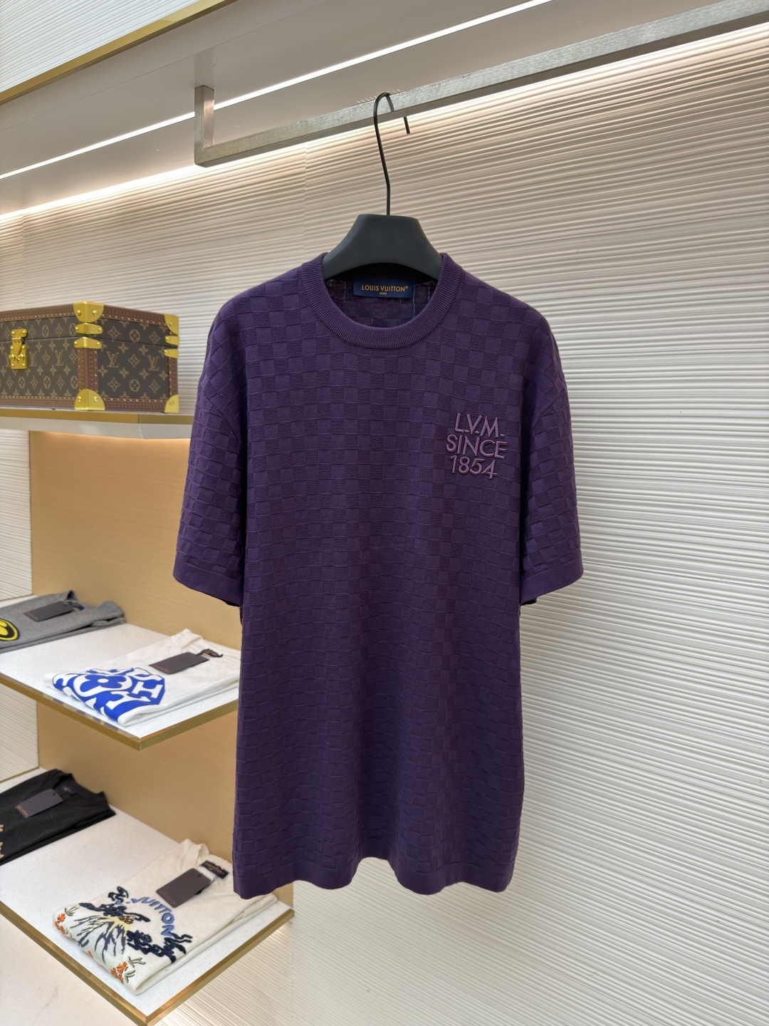 루이비통(LV) 레터 자수 체커보드 자카드 반소매 니트 의류