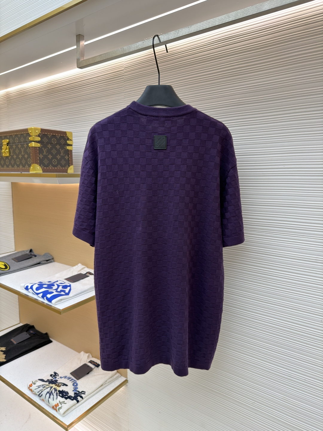 루이비통(LV) 레터 자수 체커보드 자카드 반소매 니트 의류