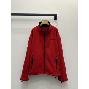 미우미우(miumiu) 로고 자수 쉐르파 플리스 후리스 후드 집업 자켓 재킷 의류