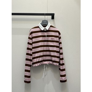 프라다(PRADA) 스트라이프 폴로 집업 긴팔 티셔츠 의류