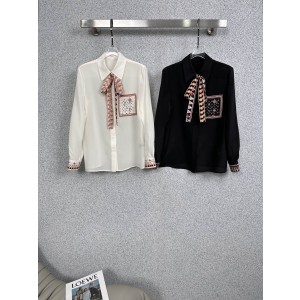 루이비통(LV) 실크 스카프 타이 프린트 셔츠 블라우스 의류