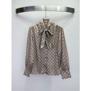 구찌(Gucci) 더블 G 로고 타이 실크 셔츠 블라우스 의류