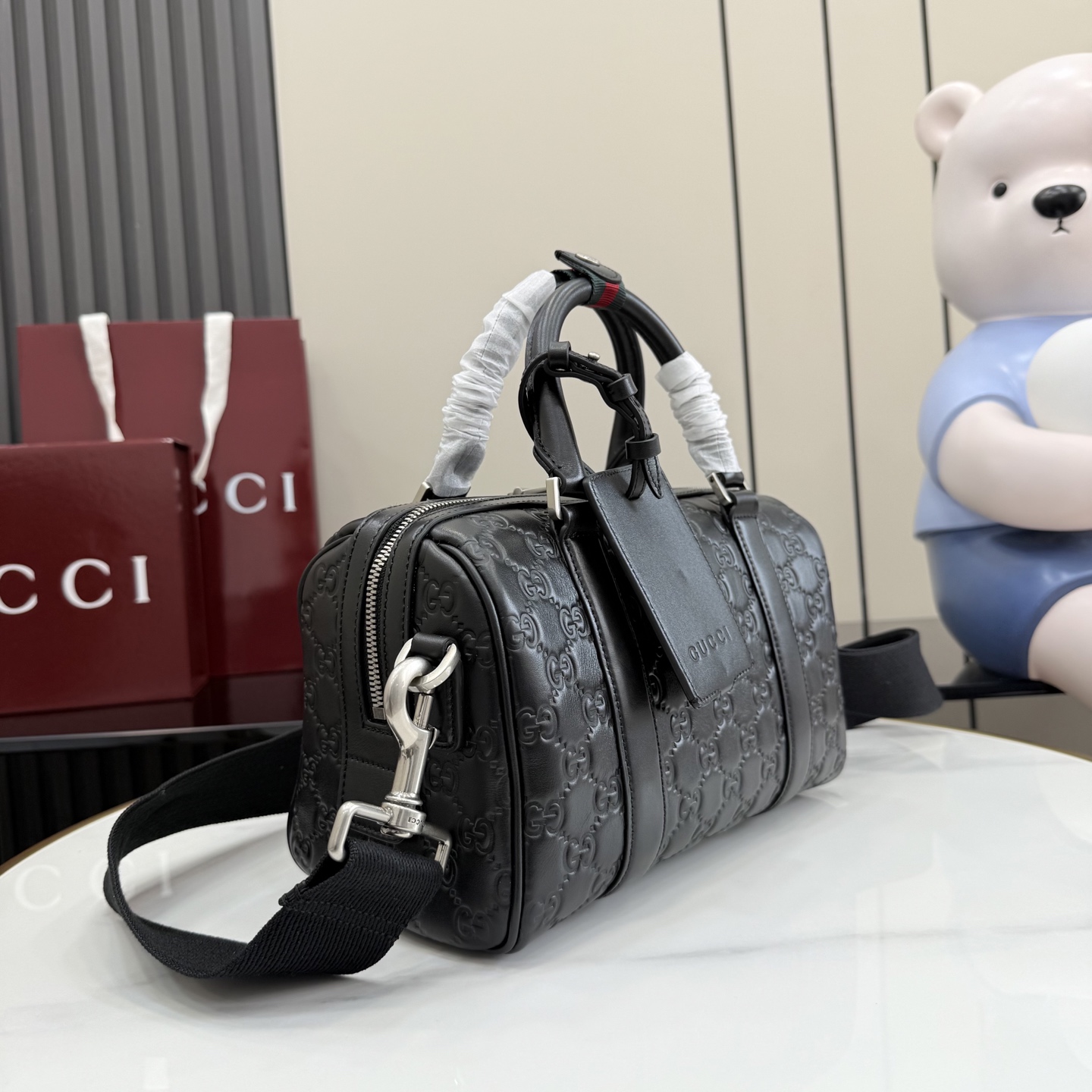 GUCCI 구찌 GG 엠블럼 블랙 엠보싱 보스턴백 가방 (855789)