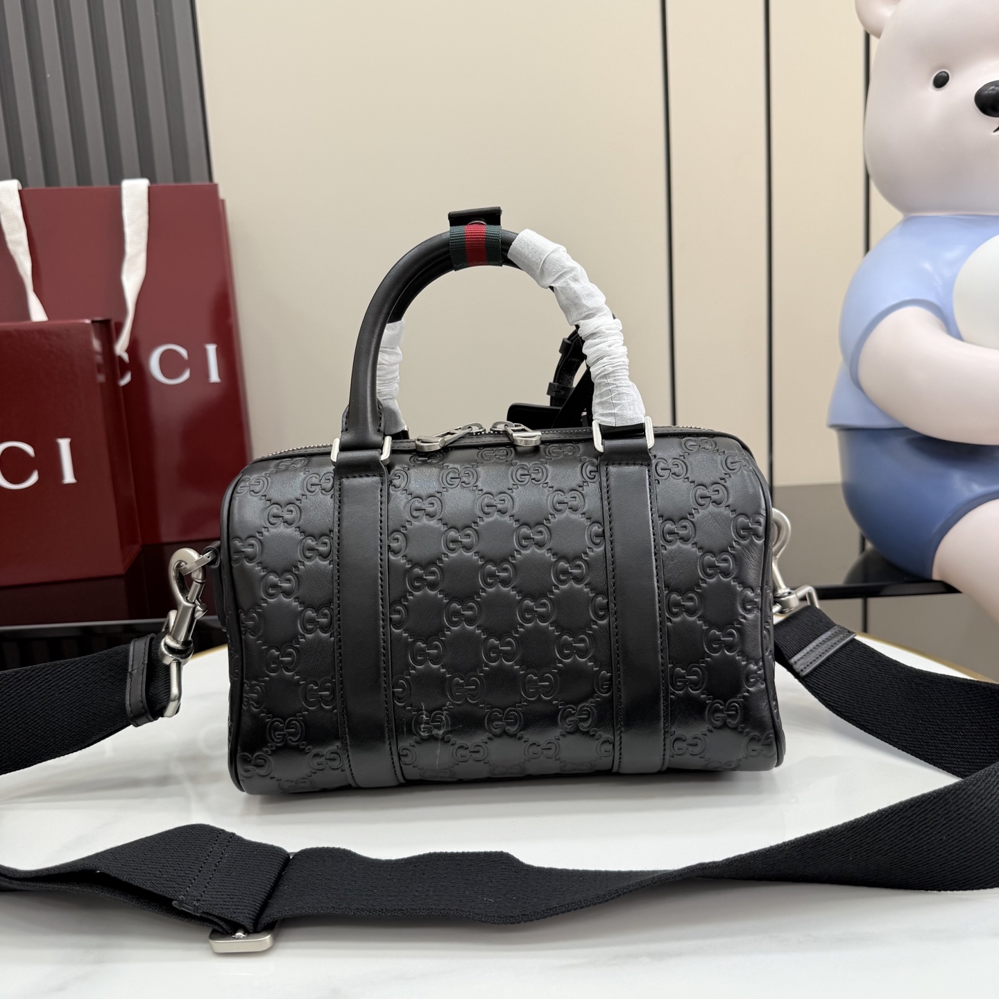 GUCCI 구찌 GG 엠블럼 블랙 엠보싱 보스턴백 가방 (855789)