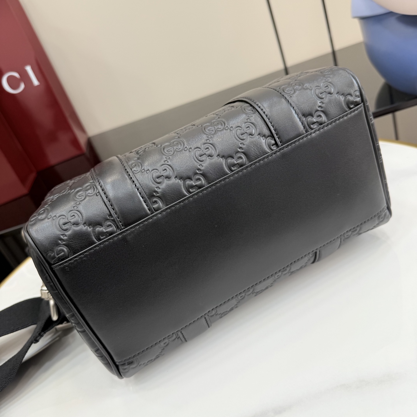 GUCCI 구찌 GG 엠블럼 블랙 엠보싱 보스턴백 가방 (855789)