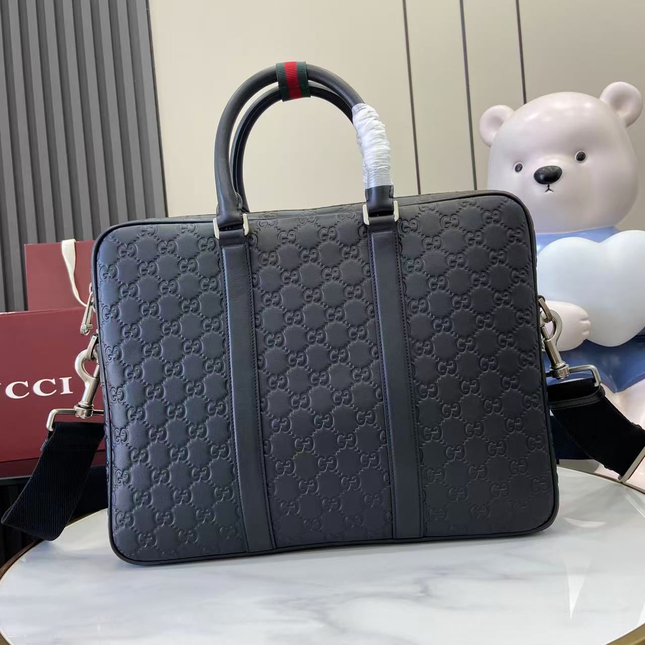 GUCCI 구찌 GG 엠블럼 블랙 엠보싱 비즈니스 브리프케이스 서류 가방
