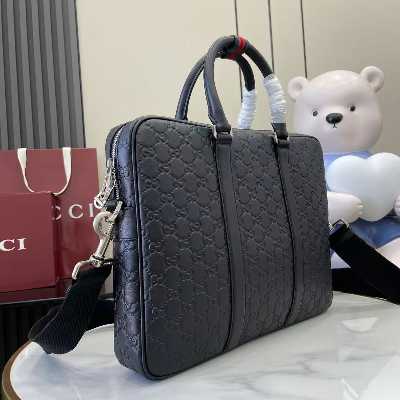 GUCCI 구찌 GG 엠블럼 블랙 엠보싱 비즈니스 브리프케이스 서류 가방