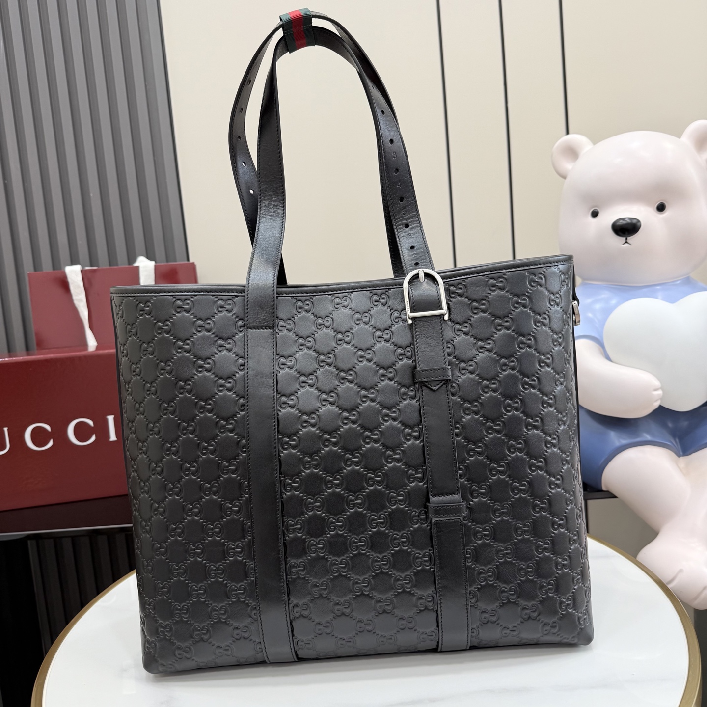 GUCCI 구찌 GG 엠블럼 블랙 엠보싱 프리미엄 토트백 가방 (850218)