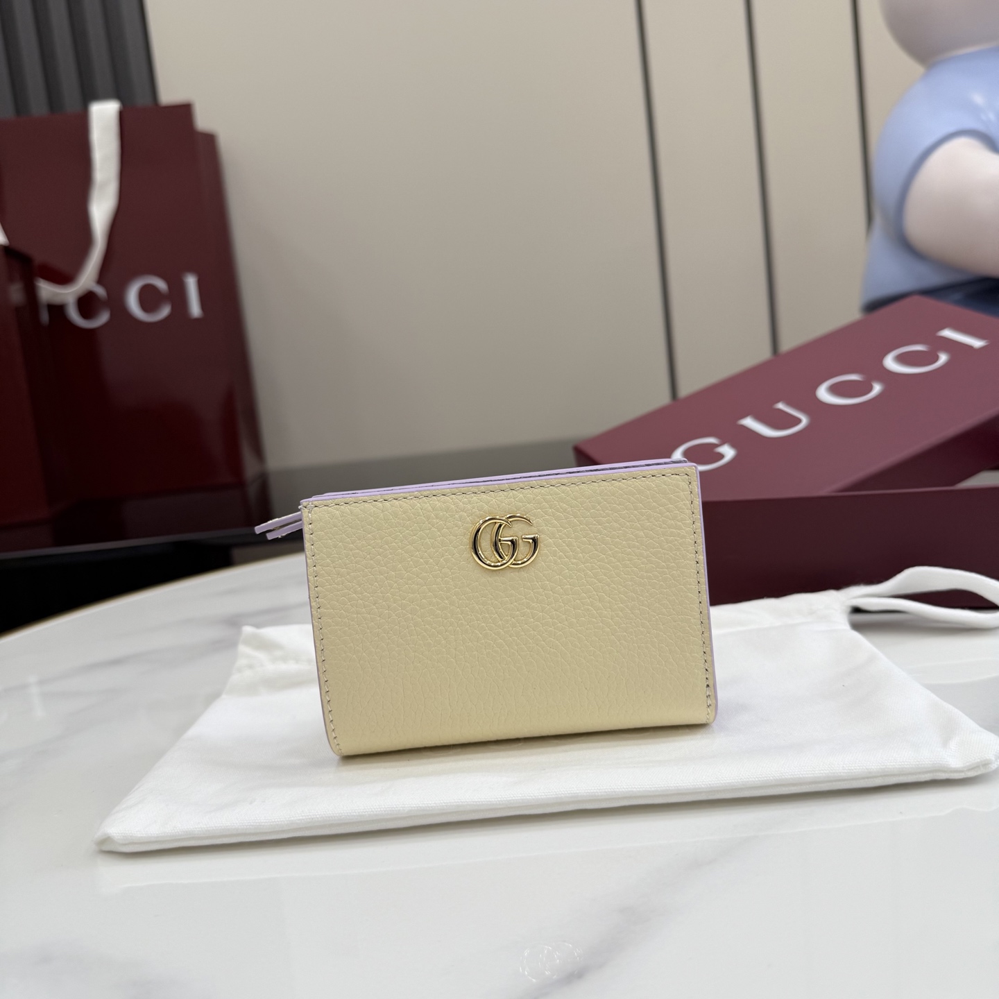 GUCCI 구찌 GG 마몽(Marmont) 옐로우 & 라이트 퍼플 미니 지갑 (772328)