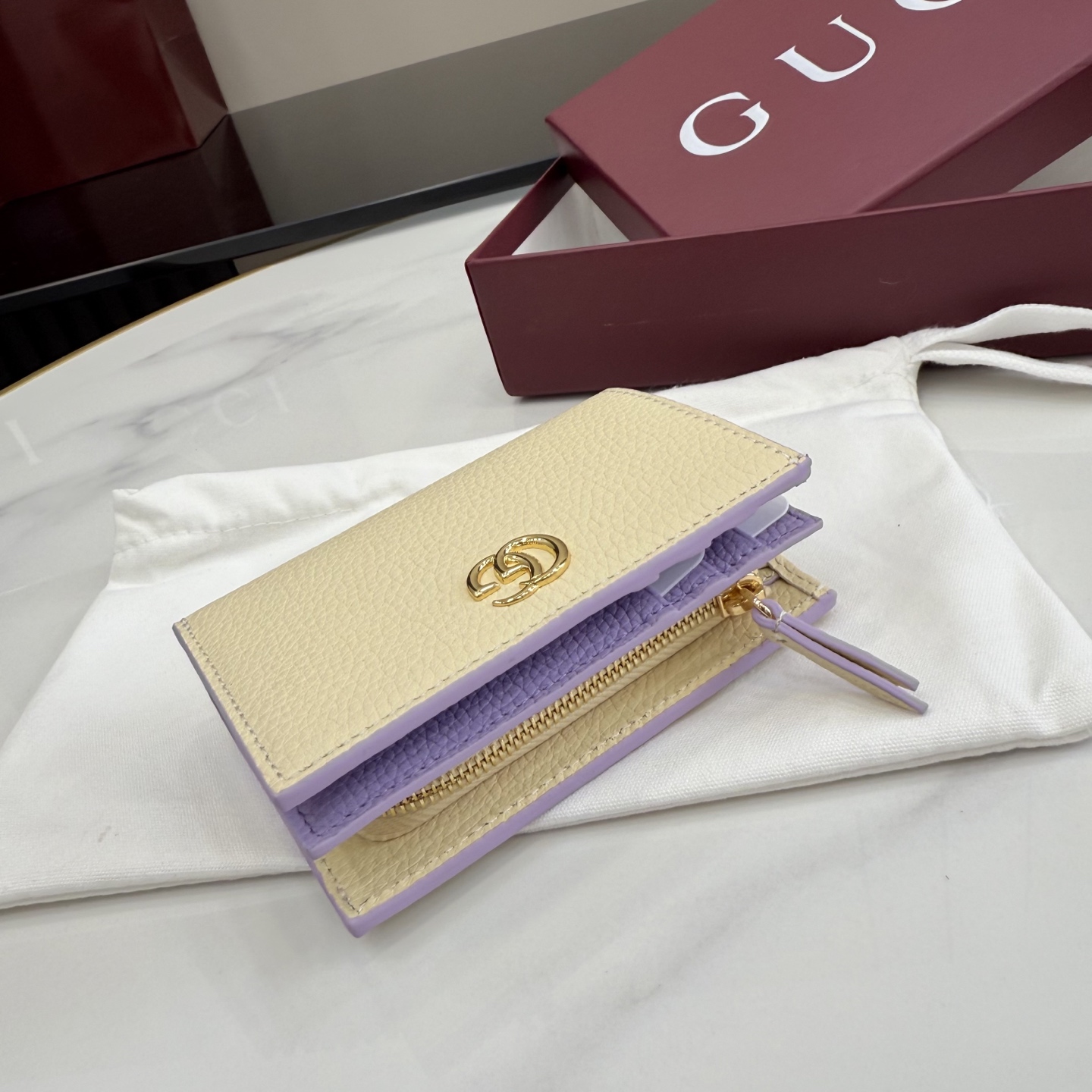 GUCCI 구찌 GG 마몽(Marmont) 옐로우 & 라이트 퍼플 미니 지갑 (772328)