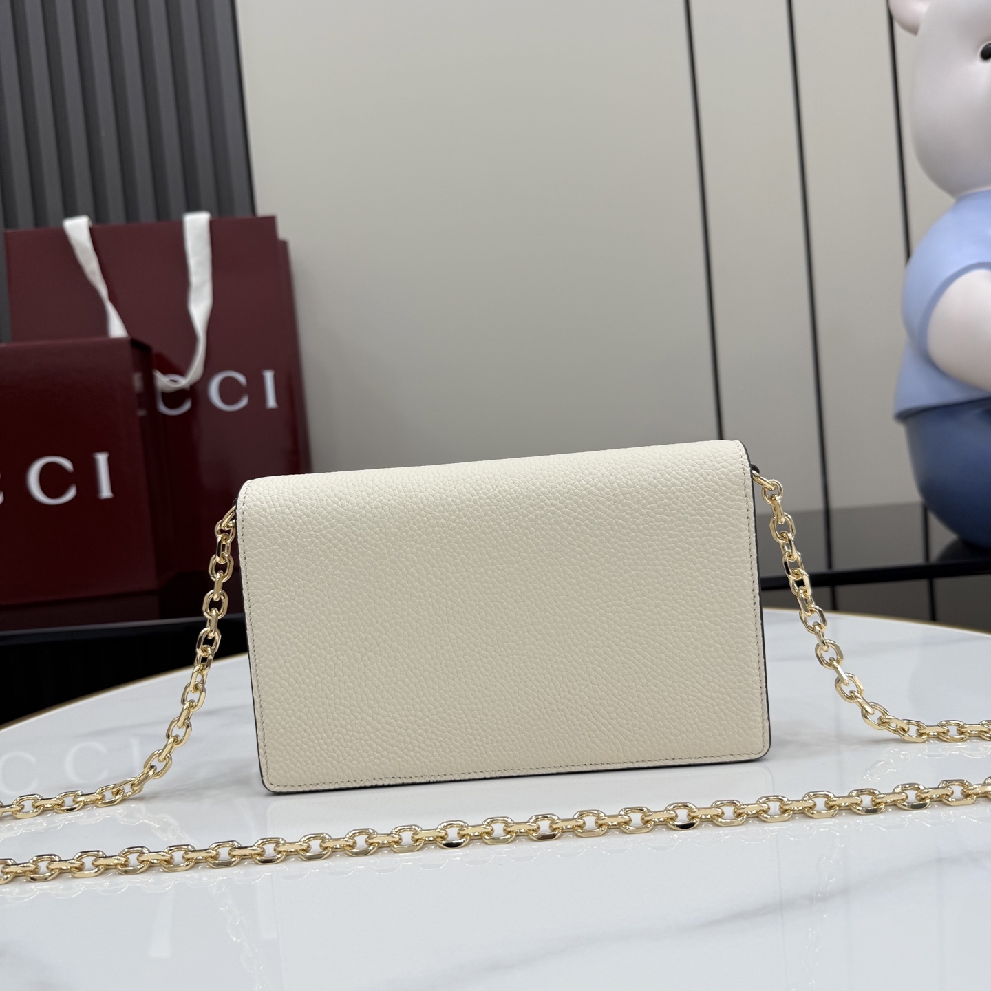 GUCCI 구찌 하프 홀스빗 레더 체인 지갑 월렛(WOC) - 화이트 (855654)