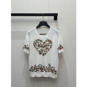 Dior CD 디올 플라워 자수 니트 반팔 의류