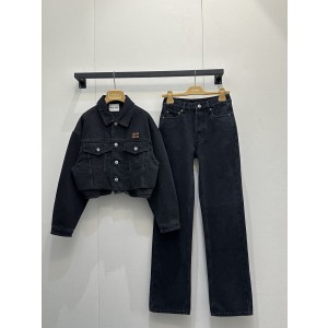 miumiu 미우미우 26SS 레트로 레이어드 데님 셋업 자켓 재킷+팬츠 바지 세트 의류