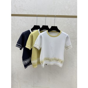 Hermes 에르메스 배색 새들 라운드 니트 반팔 의류