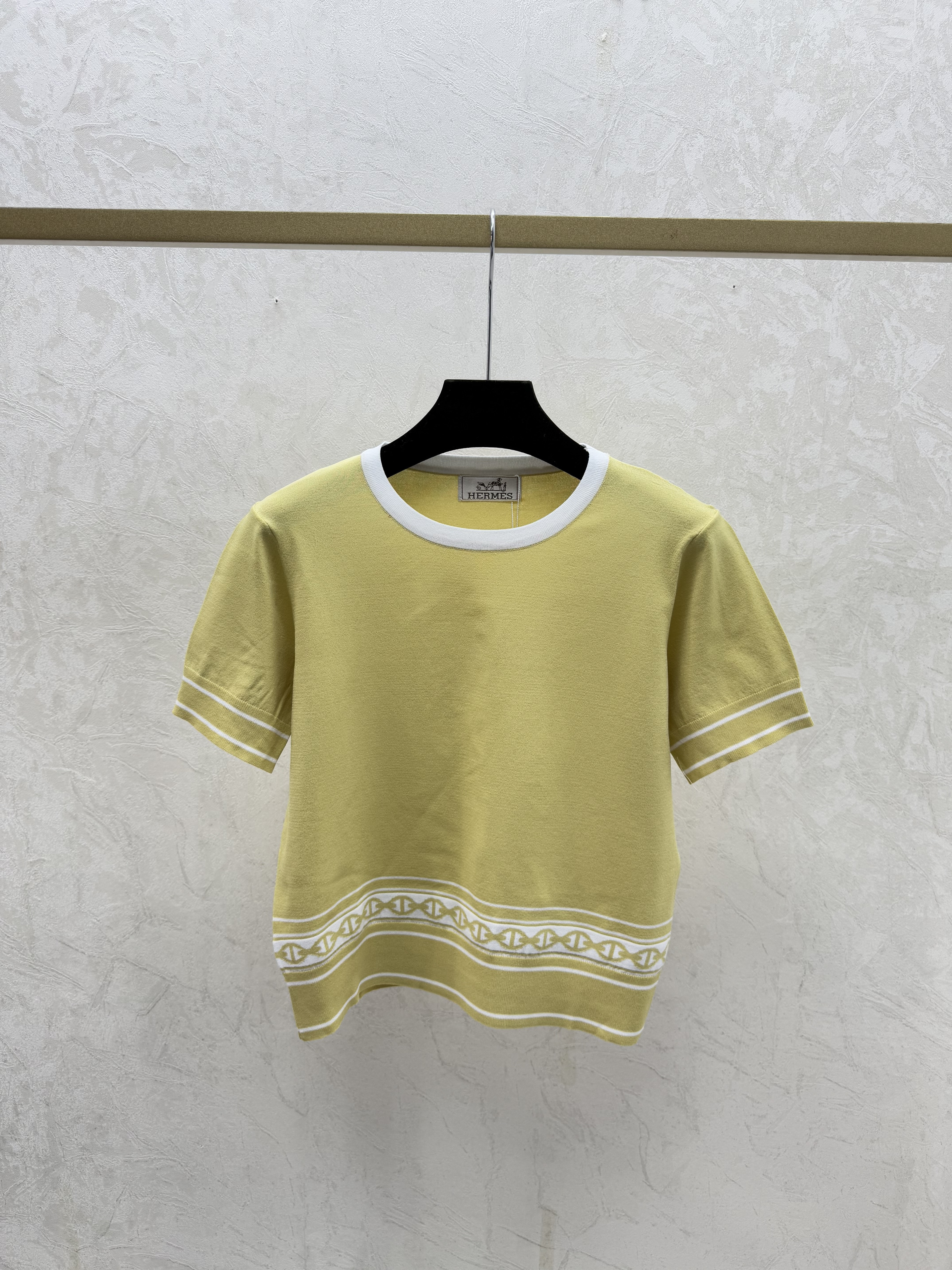 Hermes 에르메스 배색 새들 라운드 니트 반팔 의류