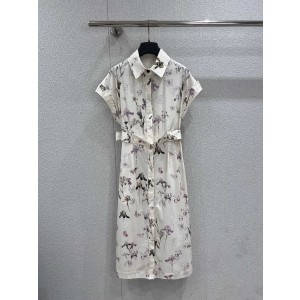 Dior CD 디올 붓꽃 & 나비 프린트 셔츠 원피스 의류