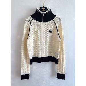 miumiu 미우미우 배색 하이넥 펀칭 니트 가디건 자켓 재킷 의류