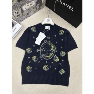 Dior CD 디올 플라워 & 리본 자수 니트 반팔 의류