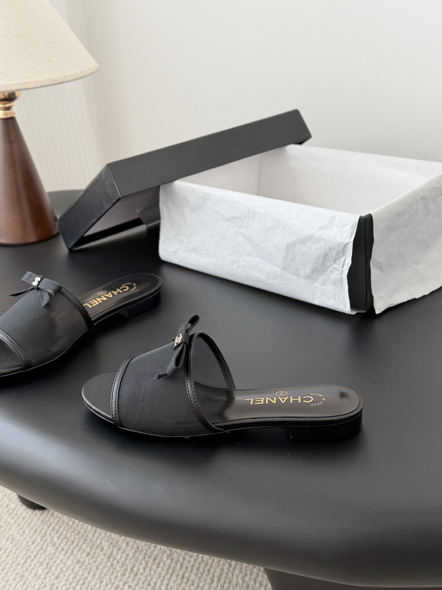 Chanel 26K 샤넬 리본 망사 메쉬 슬리퍼 샌들 신발