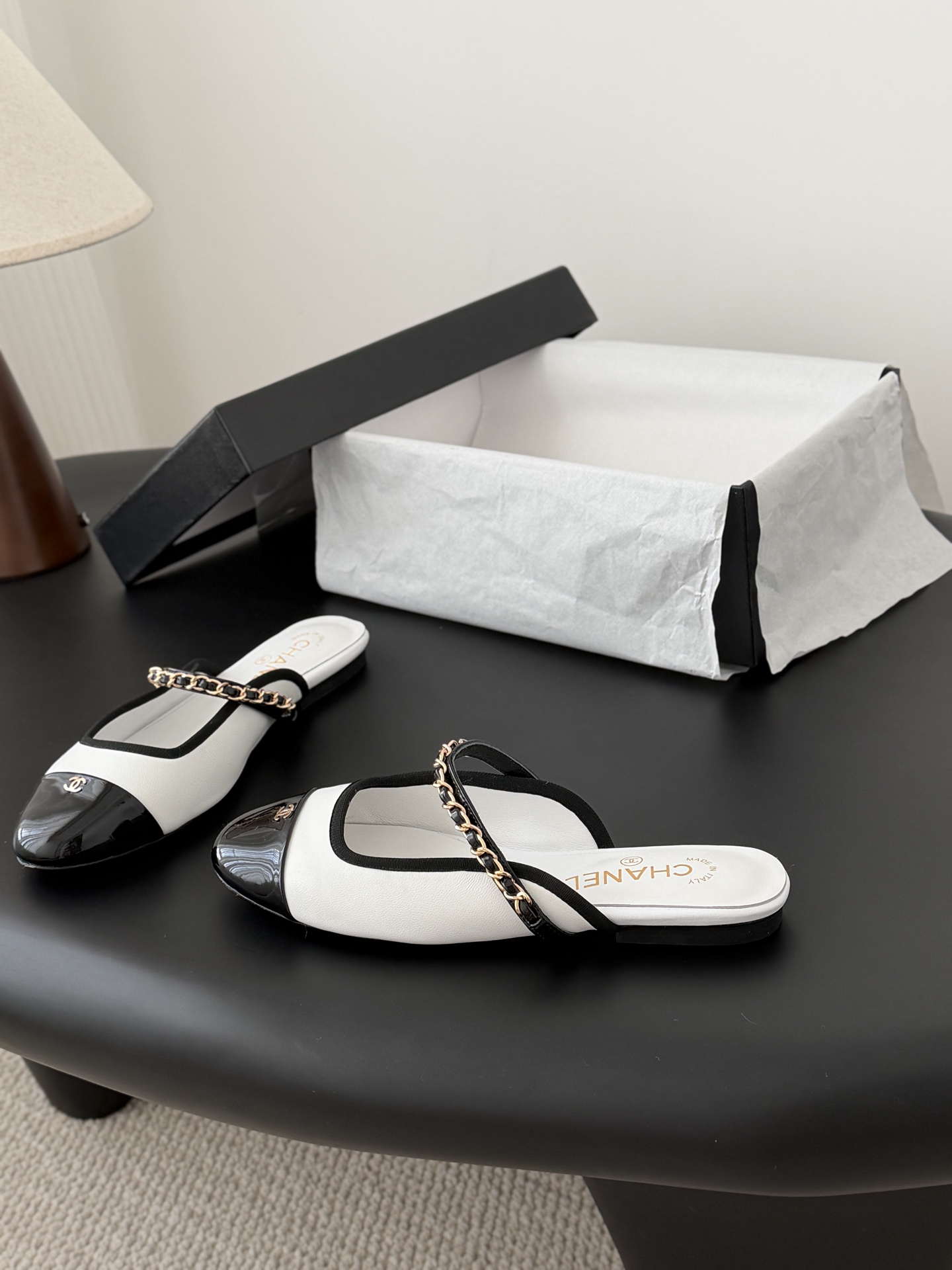 Chanel 25B 샤넬 체인 마리제인 슬링백 플랫 샌들 슈즈 신발