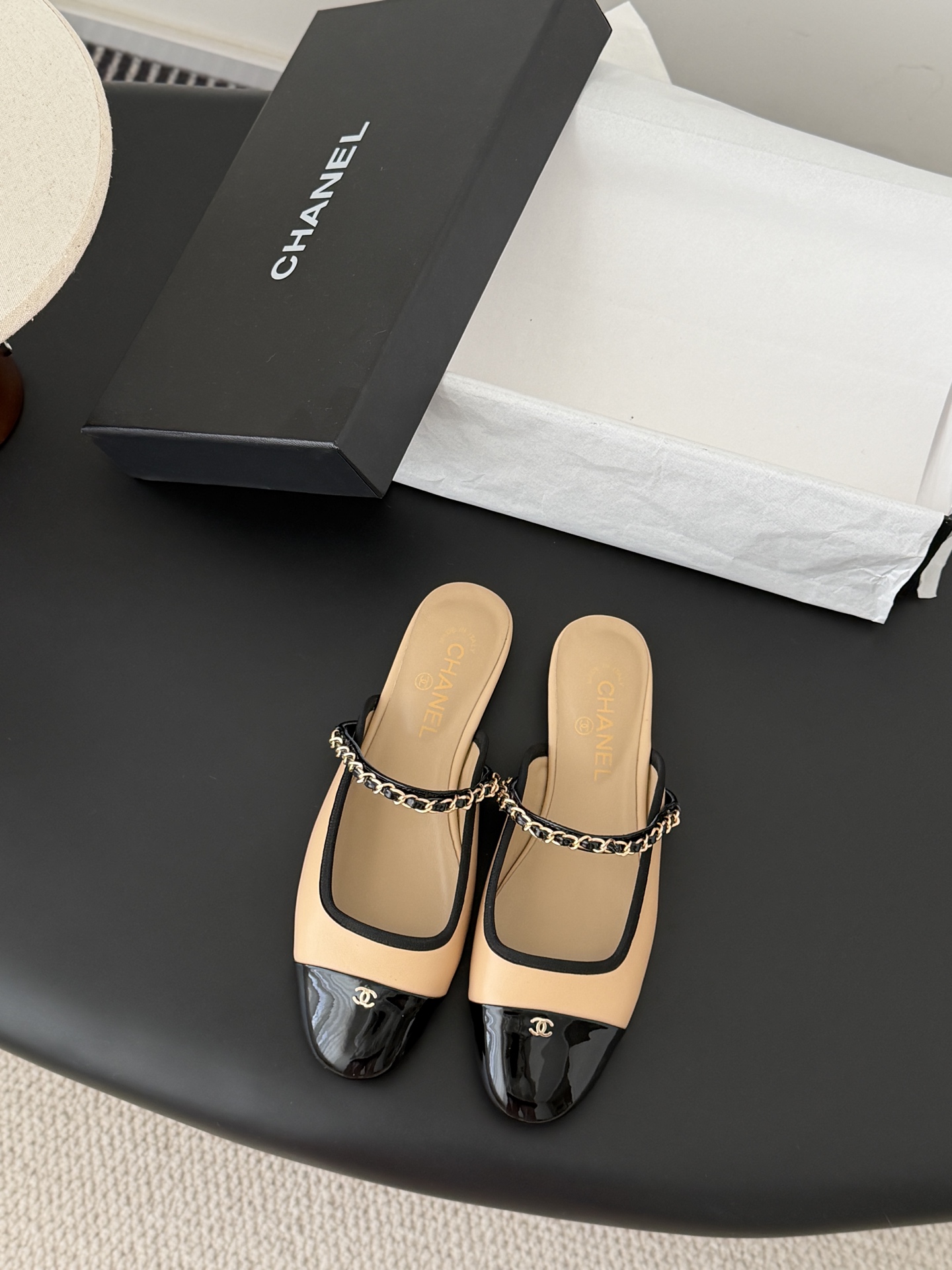 Chanel 25B 샤넬 체인 마리제인 슬링백 플랫 샌들 슈즈 신발