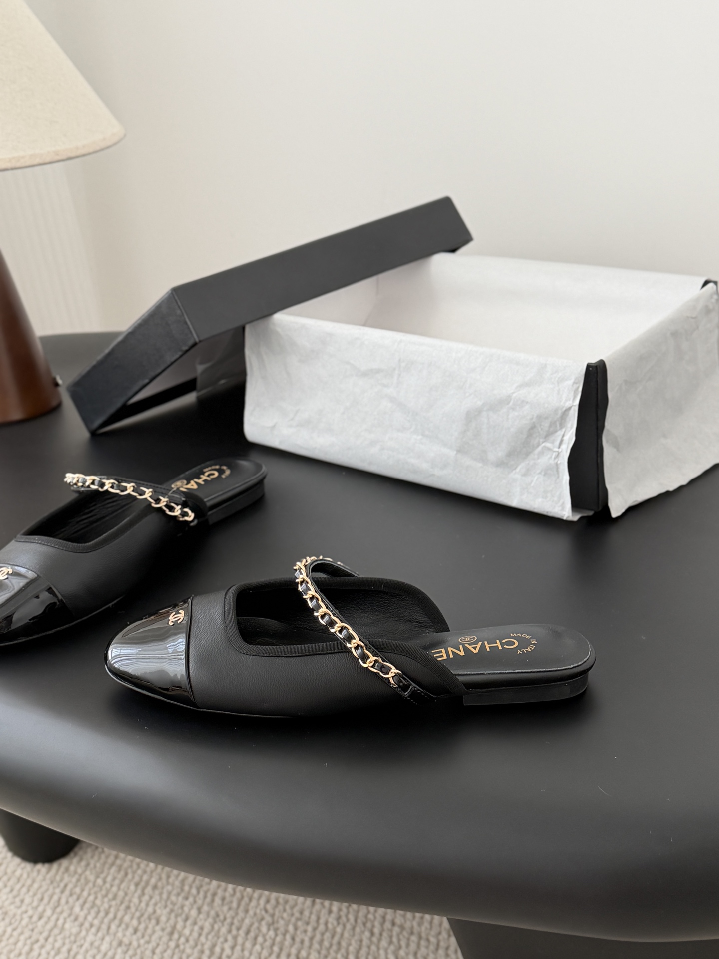 Chanel 25B 샤넬 체인 마리제인 슬링백 플랫 샌들 슈즈 신발