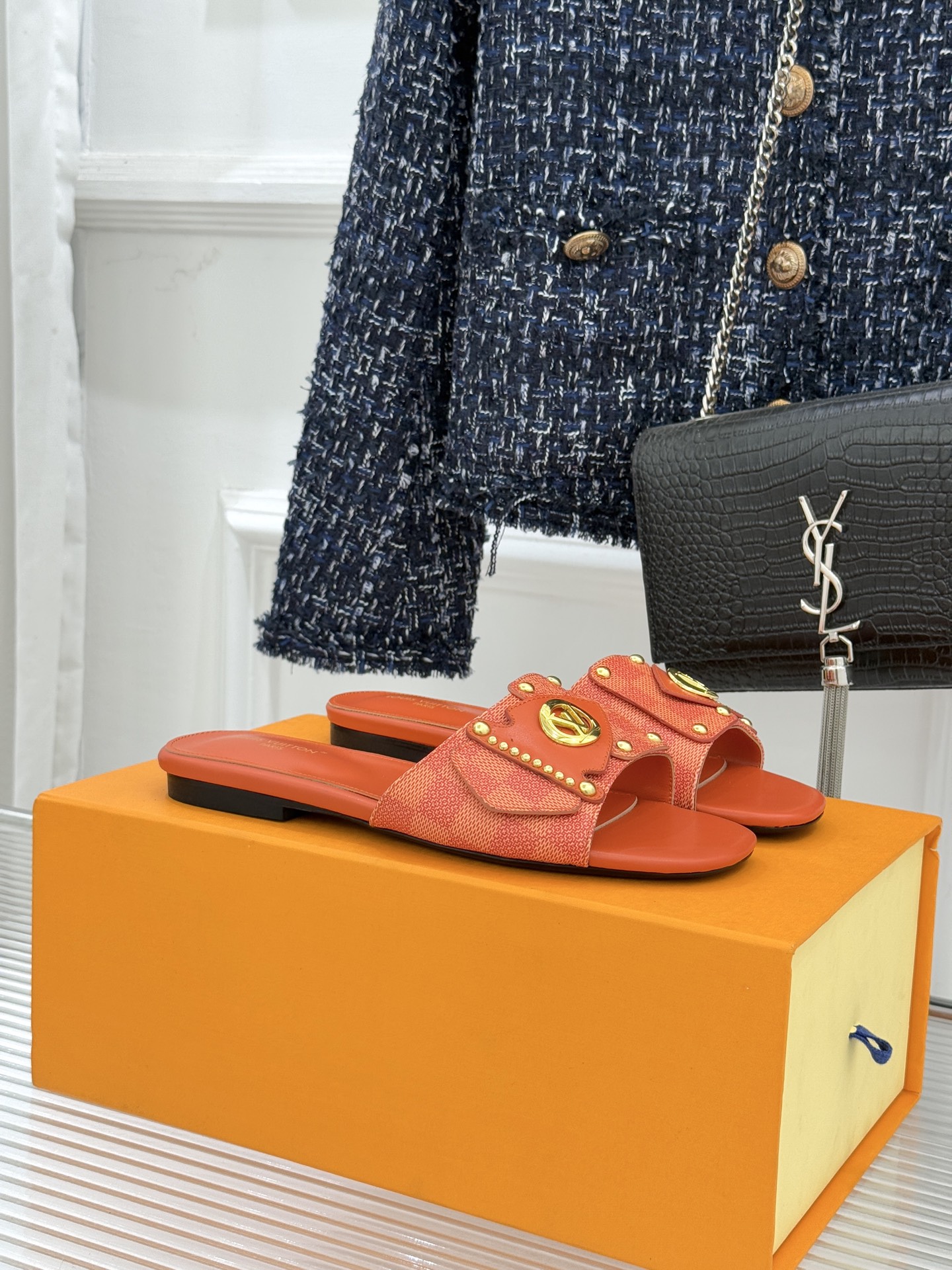 Louis Vuitton LV 루이비통 클래식 모노그램 메탈릭 슬리퍼 샌들 신발