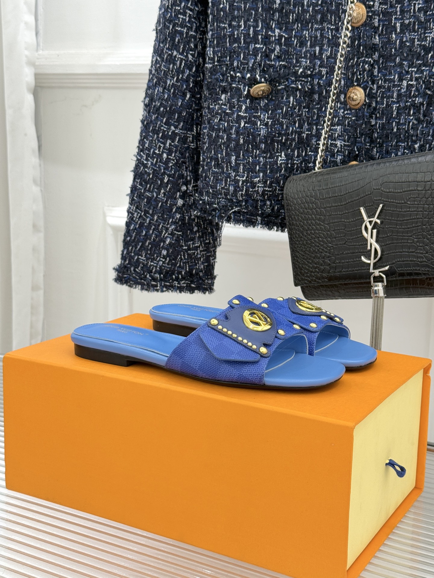 Louis Vuitton LV 루이비통 클래식 모노그램 메탈릭 슬리퍼 샌들 신발