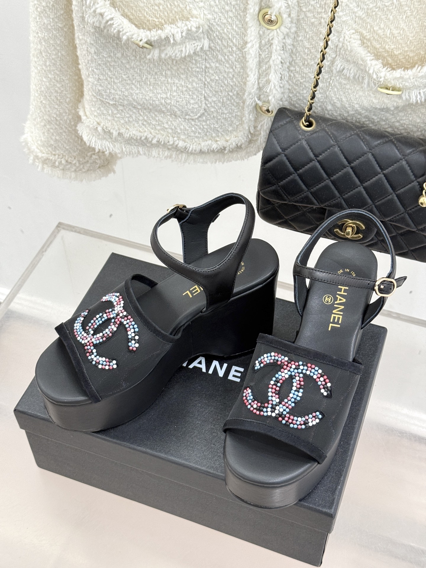 Chanel 26P 샤넬 크리스탈 더블C 플랫폼 샌들 신발