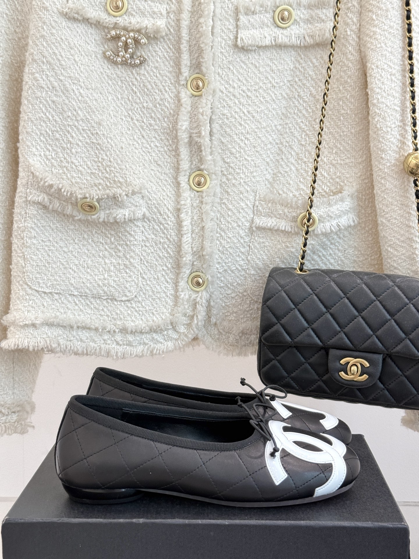 Chanel 샤넬 빈티지 퀼팅 리본 발레리나 플랫 슈즈 신발