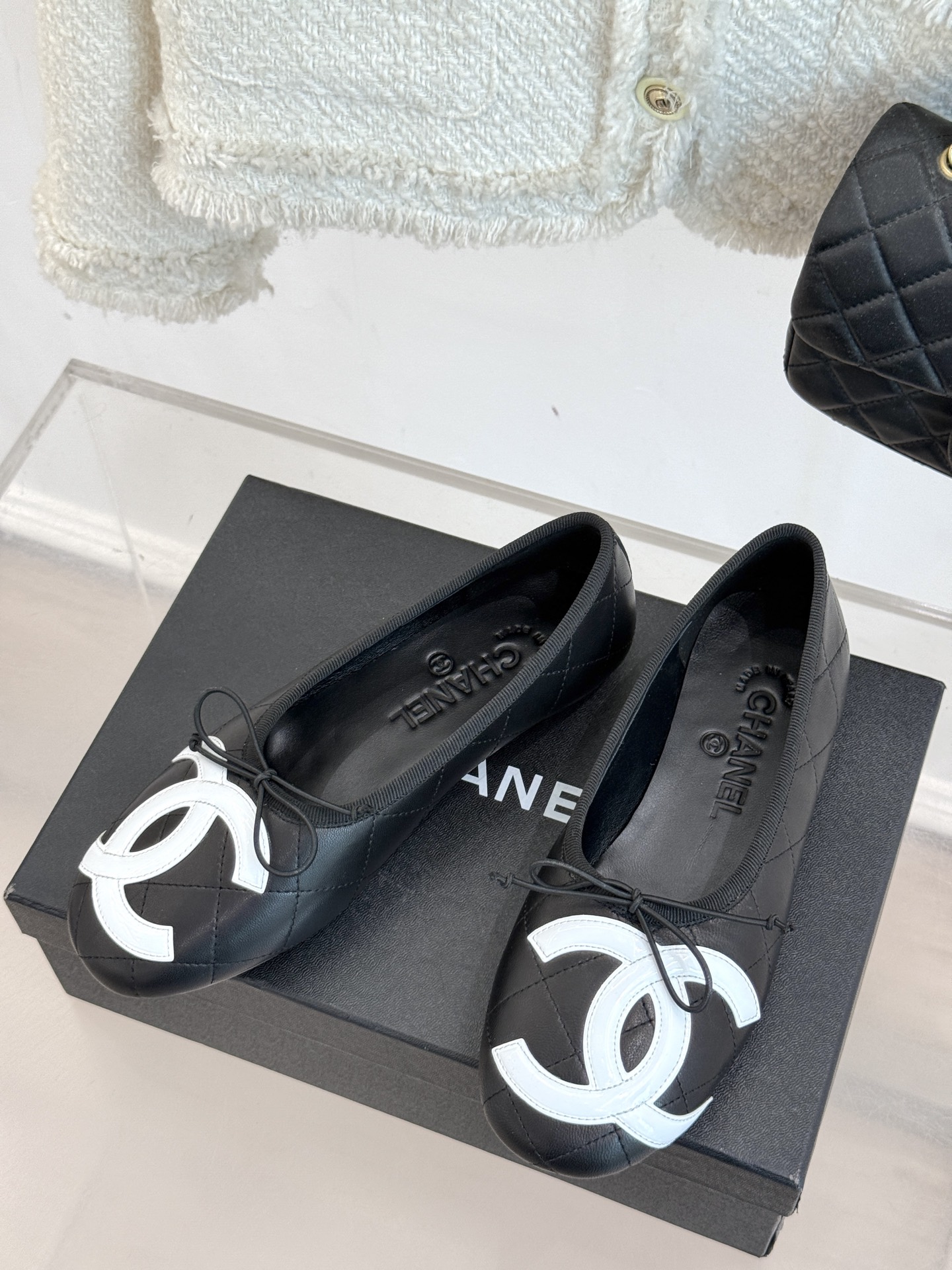 Chanel 샤넬 빈티지 퀼팅 리본 발레리나 플랫 슈즈 신발