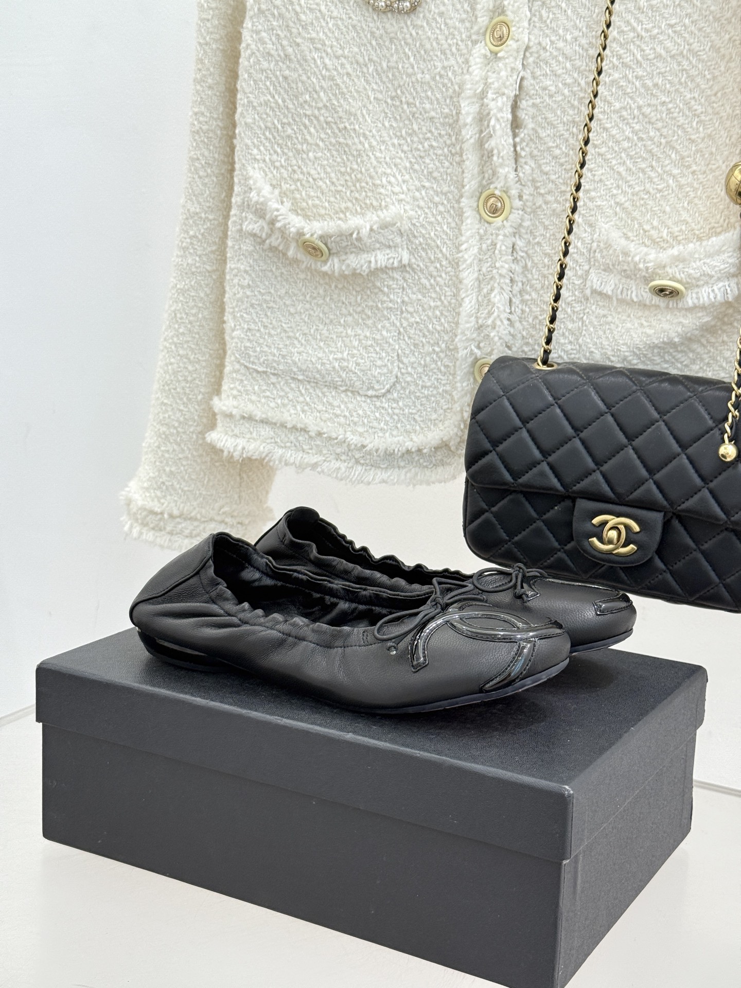 Chanel 샤넬 빈티지 퀼팅 리본 발레리나 로퍼 플랫 슈즈 신발