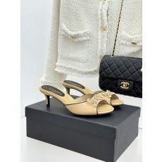 Chanel 샤넬 수입 스톤 더블C 리본 키튼 힐 슬리퍼 샌들 신발