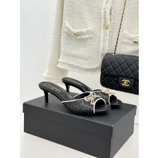 Chanel 샤넬 수입 스톤 더블C 리본 키튼 힐 슬리퍼 샌들 신발
