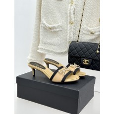 Chanel 샤넬 스톤 더블C 리본 키튼 힐 슬리퍼 샌들 신발