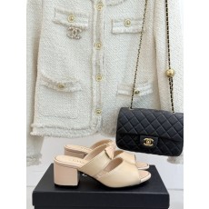Chanel 샤넬 25A 신상 더블C 리본 청키 힐 굽 슬리퍼 샌들 신발