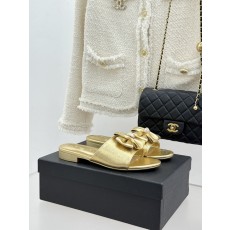 Chanel 샤넬 26C 더블 리본 스톤 로고 플랫 슬리퍼 샌들 신발