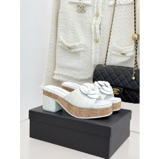 Chanel 26C 샤넬 카멜리아 우드톤 힐 굽 플랫폼 샌들 슬리퍼 신발