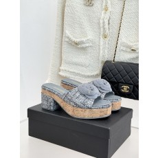 Chanel 26C 샤넬 카멜리아 우드톤 힐 굽 플랫폼 샌들 슬리퍼 신발