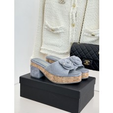 Chanel 26C 샤넬 카멜리아 우드톤 힐 굽 플랫폼 샌들 슬리퍼 신발