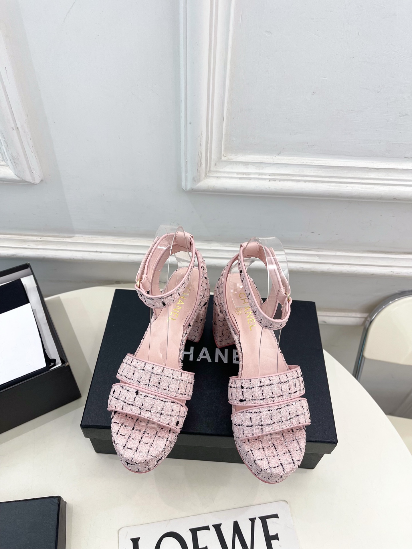 샤넬(CHANEL) 트위드 플랫폼 하이힐 샌들 신발