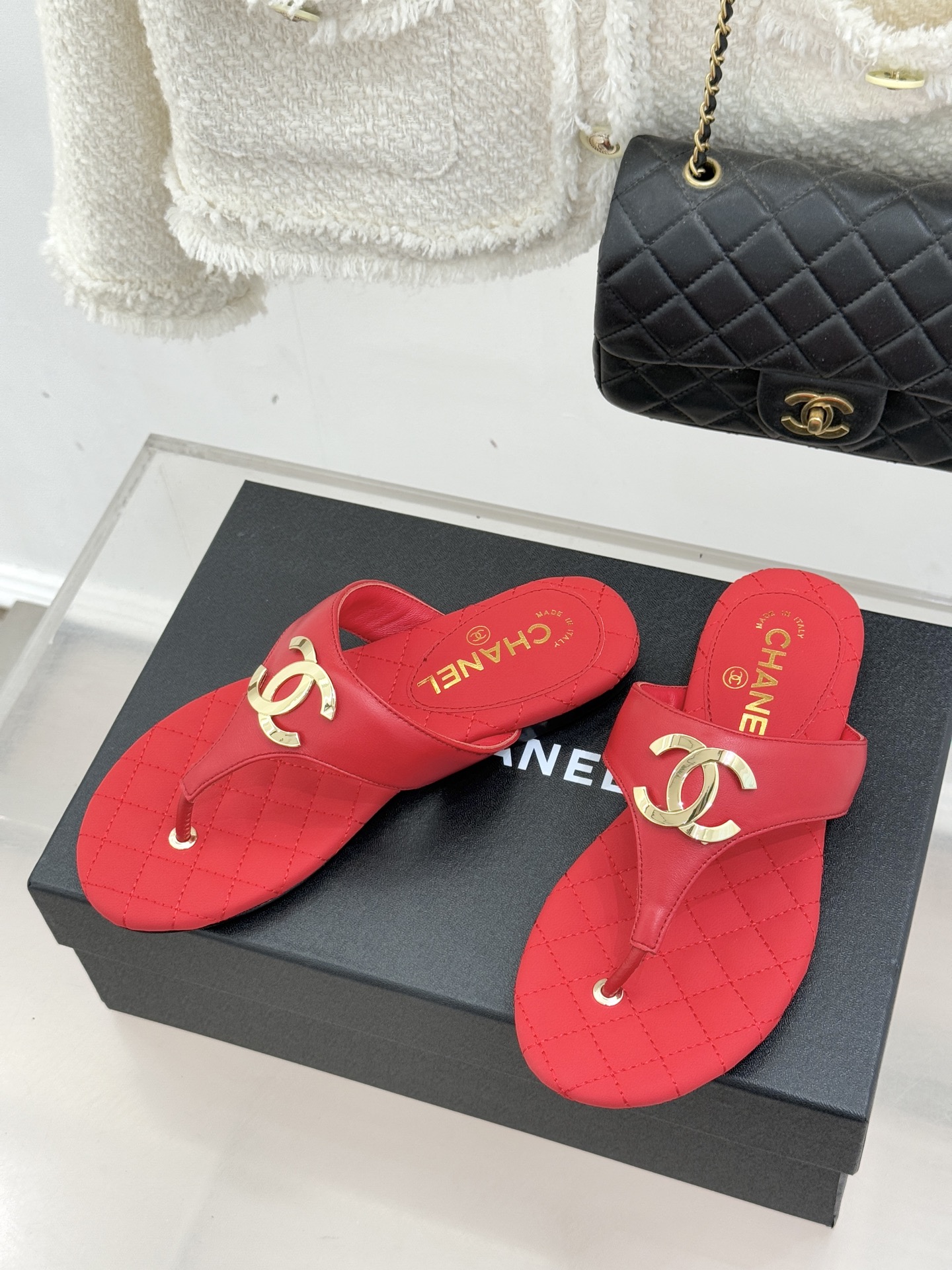 Chanel 26P 샤넬 빅 더블C 퀼팅 플립플랍 쪼리 샌들 슬리퍼 신발