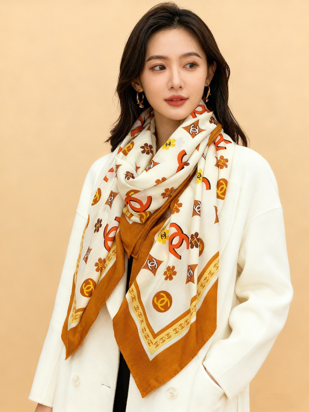 샤넬(CHANEL) 클래식 까멜리아 빅 스카프 목도리 스카프