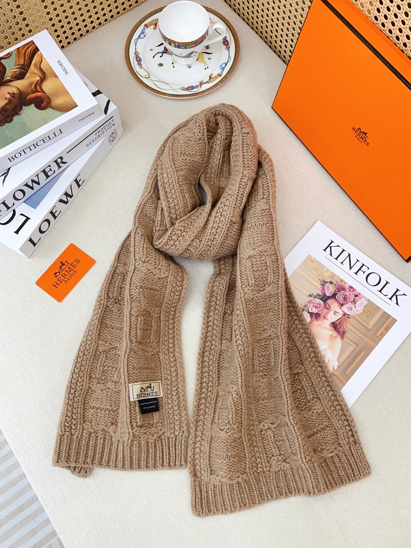 에르메스(HERMES) 핸드메이드 텍스처  캐시미어 커플 목도리 스카프
