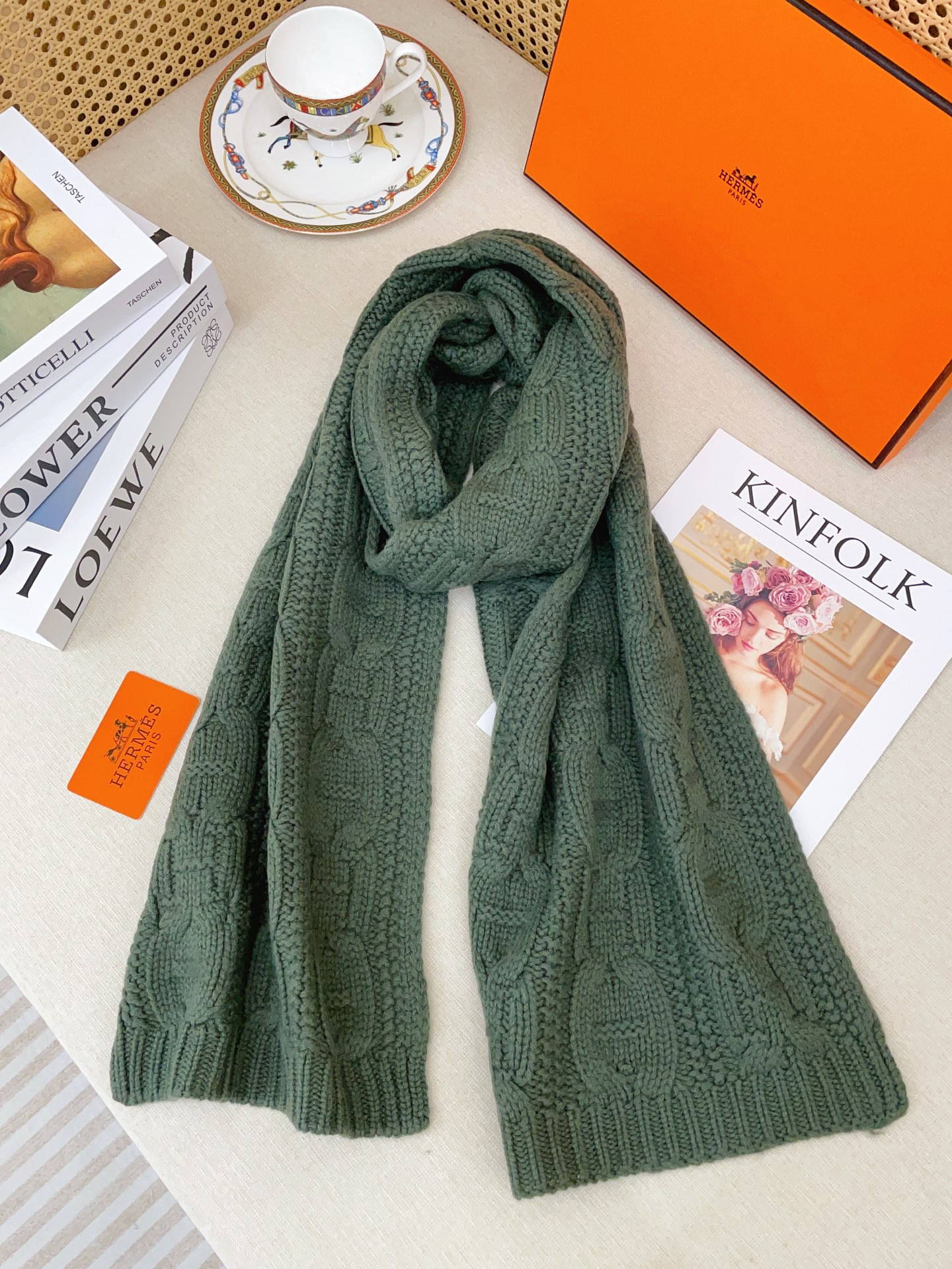에르메스(HERMES) 핸드메이드 텍스처  캐시미어 커플 목도리 스카프
