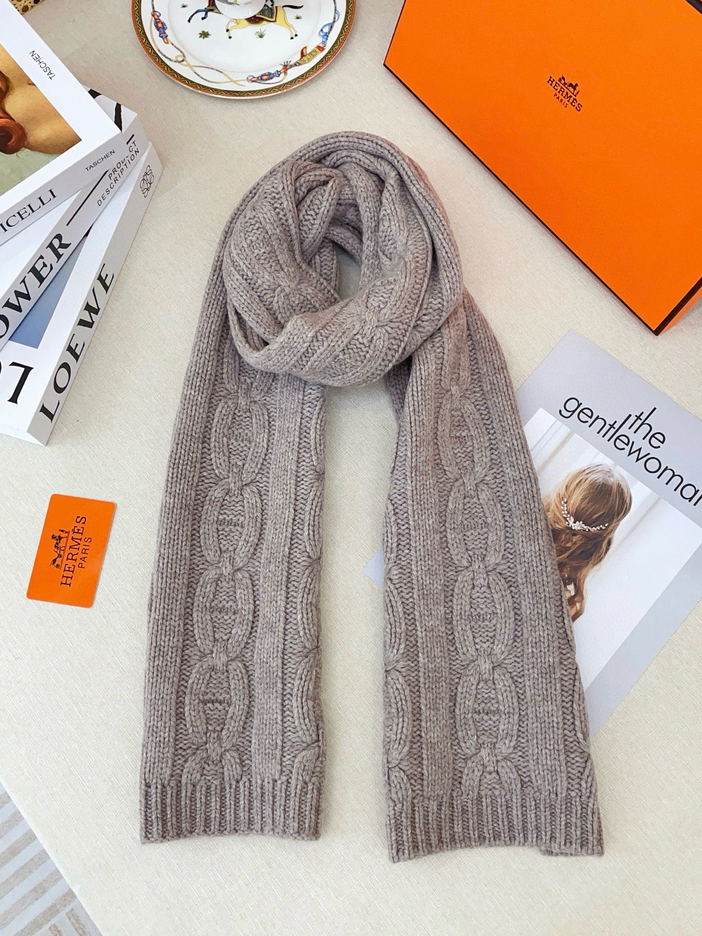 에르메스(HERMES) 핸드메이드 텍스처  캐시미어 커플 목도리 스카프
