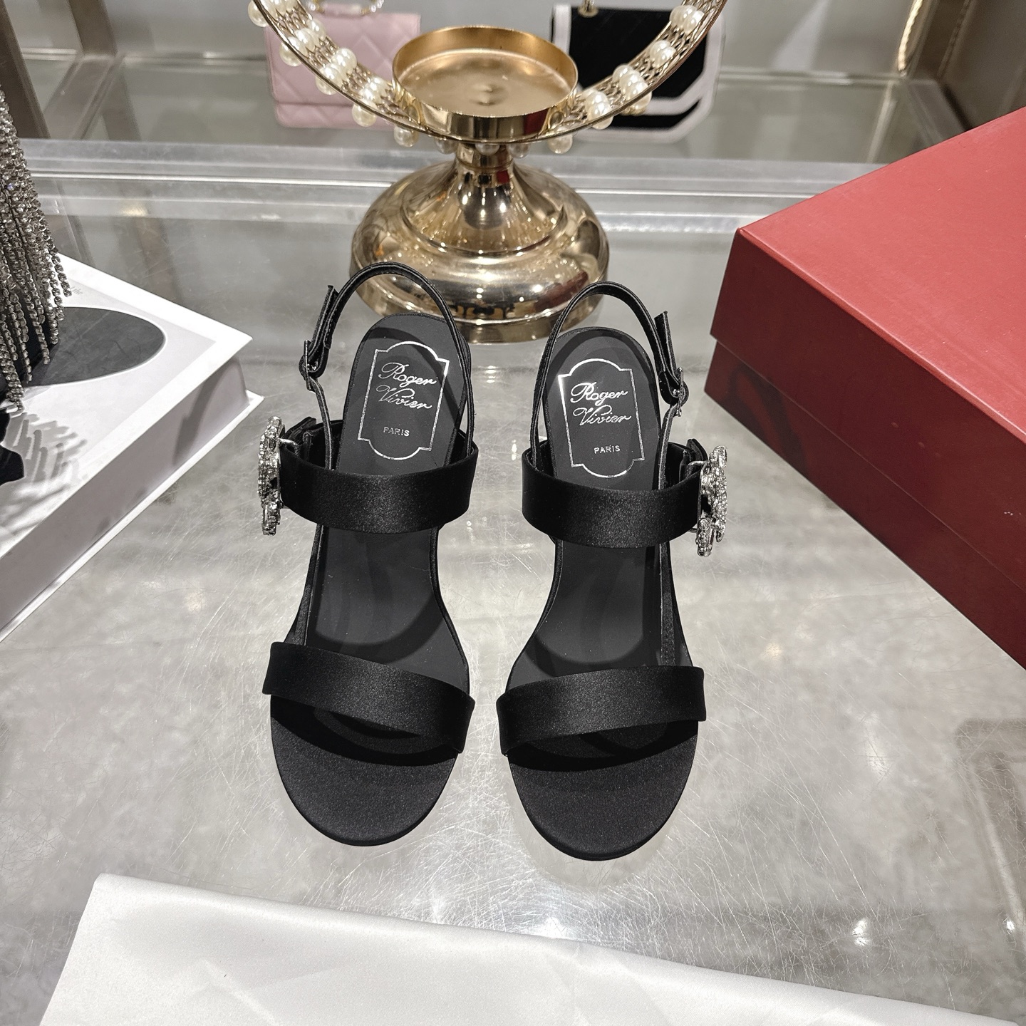 Roger vivier RV 로저 비비에 플라워 큐빅 힐 굽 샌들 구두 신발