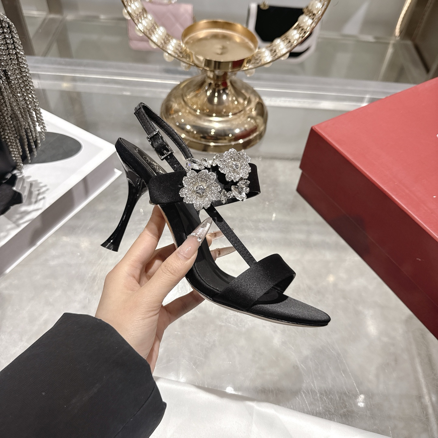 Roger vivier RV 로저 비비에 플라워 큐빅 힐 굽 샌들 구두 신발