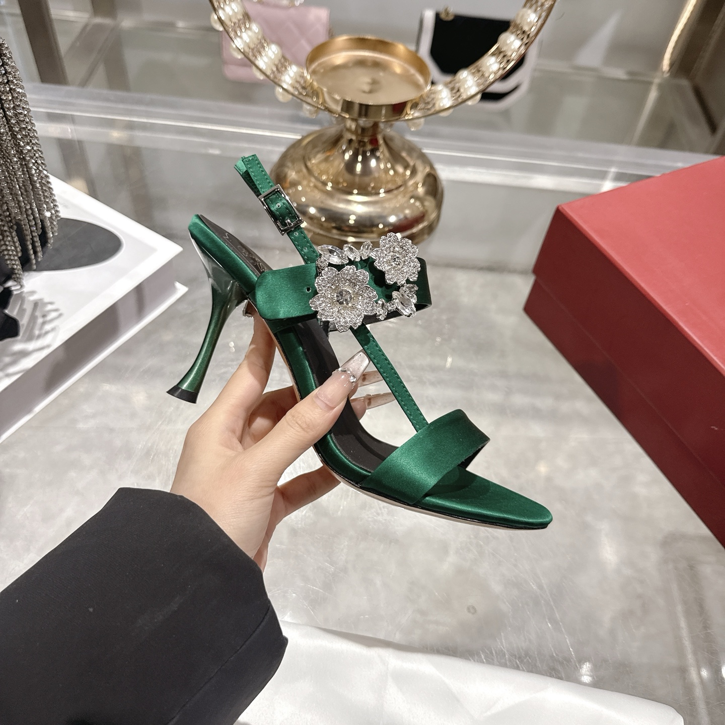 Roger vivier RV 로저 비비에 플라워 큐빅 힐 굽 샌들 구두 신발