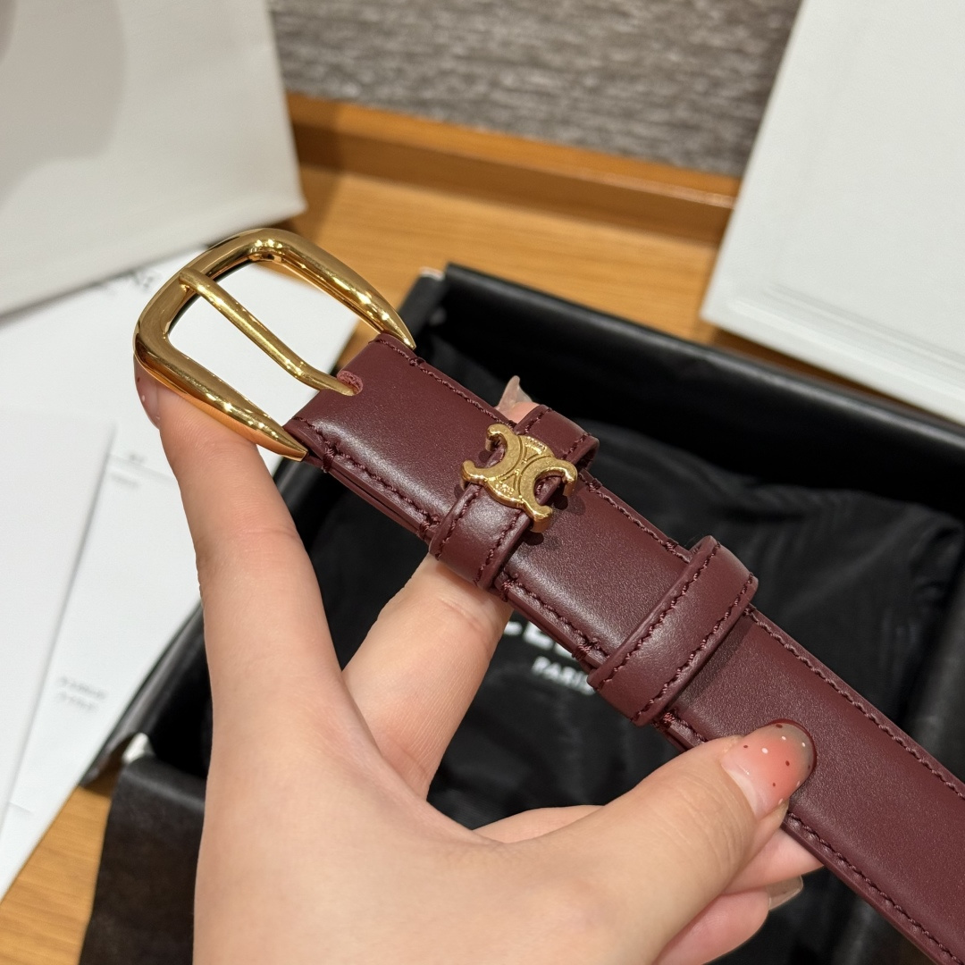 셀린느(Celine) 신상 양면 카프스킨 글로시 브라스 벨트